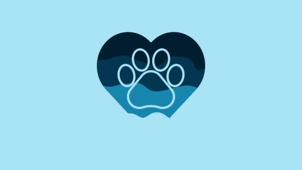 Blue Heart Animals Footprint Icon Isolated Blue Background Pet Paw — Vídeo de stock