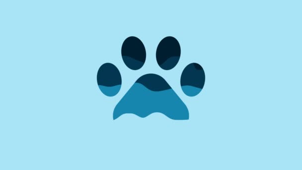 Blue Paw Print Icon Isolated Blue Background Dog Cat Paw — Stockvideo