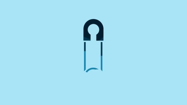 Blue Classic Closed Steel Safety Pin Icon Isolated Blue Background — Stockvideo