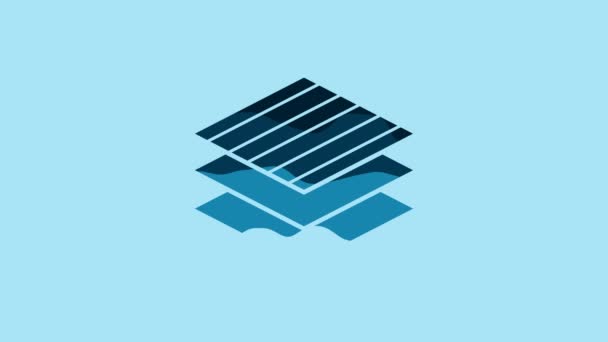 青色の背景に隔離された青色の織物ロールアイコン ロール マット カーペットや紙ロールアイコン 4Kビデオモーショングラフィックアニメーション — ストック動画