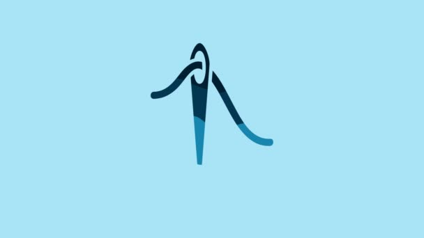 Blue Needle Sewing Thread Icon Isolated Blue Background Tailor Symbol — 图库视频影像