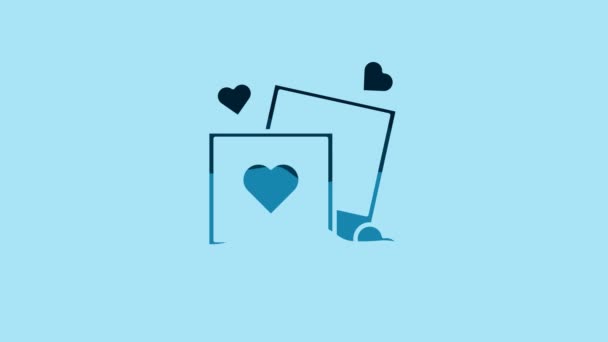 Blue Two Blanks Photo Frames Hearts Icon Isolated Blue Background — Vídeo de Stock