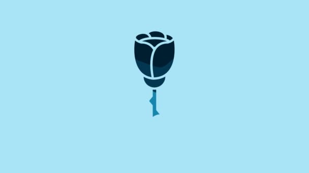 Blue Flower Rose Icon Isolated Blue Background Video Motion Graphic — Stockvideo