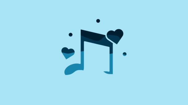 Blue Music Note Tone Hearts Icon Isolated Blue Background Video — стоковое видео