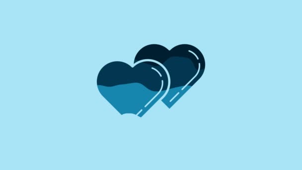 Blue Two Linked Hearts Icon Isolated Blue Background Romantic Symbol — стоковое видео