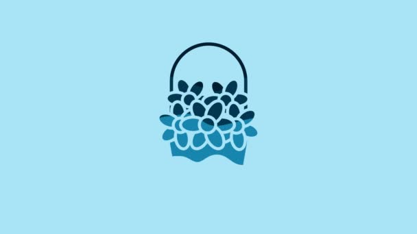 Blue Flowers Basket Icon Isolated Blue Background Video Motion Graphic — Video Stock