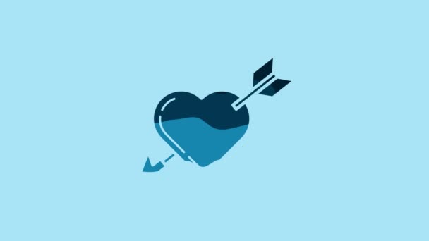 Blue Amour Symbol Heart Arrow Icon Isolated Blue Background Love — Αρχείο Βίντεο