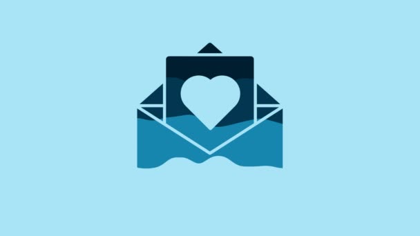 Blue Envelope Valentine Heart Icon Isolated Blue Background Message Love — Vídeo de Stock