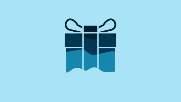Blue Gift Box Icon Isolated Blue Background Video Motion Graphic — Vídeos de Stock