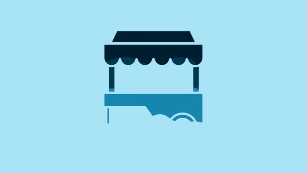 Blue Fast Street Food Cart Awning Icon Isolated Blue Background — Vídeo de stock