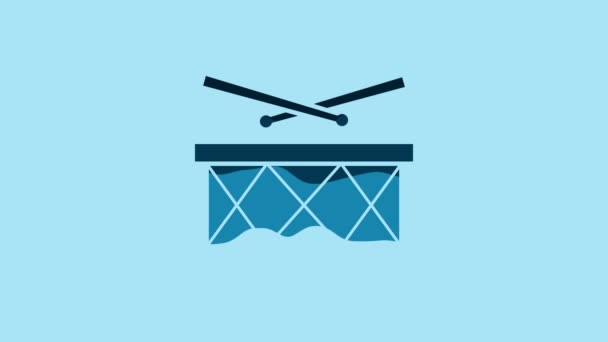 Blue Drum Drum Sticks Icon Isolated Blue Background Music Sign — Vídeo de Stock
