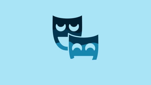 Blue Comedy Theatrical Masks Icon Isolated Blue Background Video Motion — Video