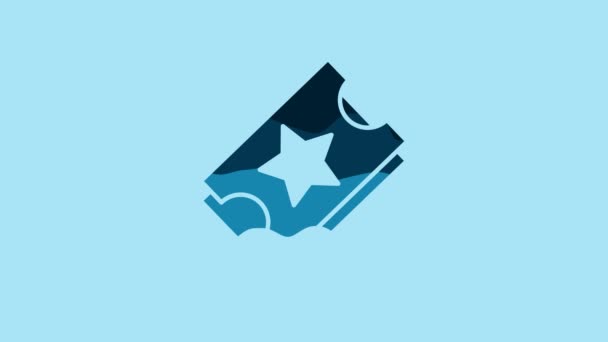 Значок Синього Квитка Ізольовано Синьому Фоні Парк Розваг Відео Рух — стокове відео