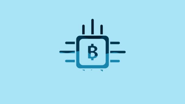 Blue Cpu Mining Farm Icon Isolated Blue Background Bitcoin Sign — Vídeo de Stock