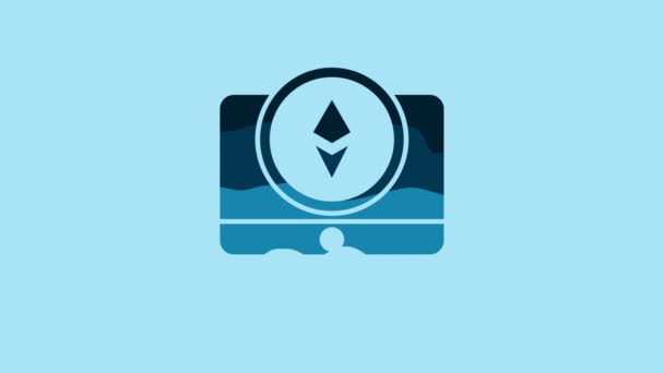 Blue Monitor Cryptocurrency Coin Ethereum Eth Icon Isolated Blue Background — Stock videók