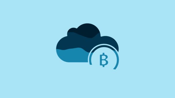 Blue Cryptocurrency Cloud Mining Icon Isolated Blue Background Blockchain Technology — 图库视频影像