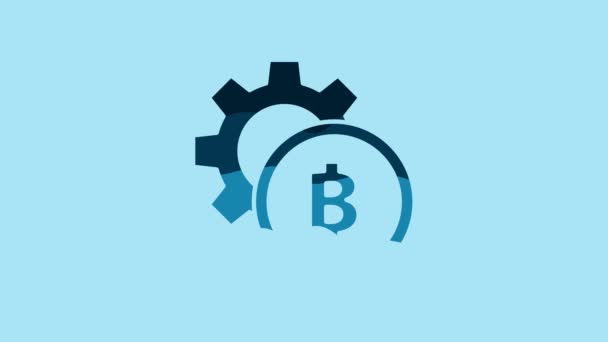 Blue Cryptocurrency Coin Bitcoin Icon Isolated Blue Background Gear Bitcoin — стоковое видео