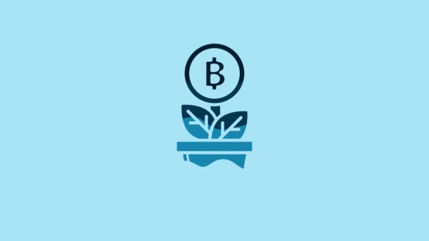 Blue Bitcoin Plant Pot Icon Isolated Blue Background Business Investment — Stockvideo