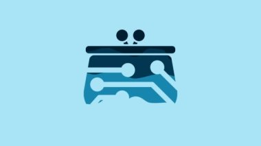 Blue Cryptocurrency wallet icon isolated on blue background. Wallet and bitcoin sign. Mining concept. Money, payment, cash, pay icon. 4K Video motion graphic animation.
