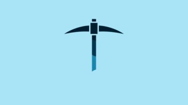 Blue Pickaxe icon isolated on blue background. Blockchain technology, cryptocurrency mining, bitcoin, digital money market, cryptocoin wallet. 4K Video motion graphic animation.