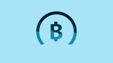 Blue Cryptocurrency coin Bitcoin icon isolated on blue background. Physical bit coin. Blockchain based secure crypto currency. 4K Video motion graphic animation.