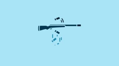 Blue Gun shooting icon isolated on blue background. 4K Video motion graphic animation.