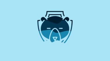 Blue Bear head on shield icon isolated on blue background. Hunting trophy on wall. 4K Video motion graphic animation.