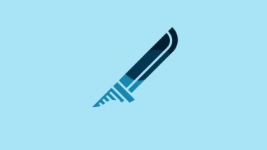 Blue Hunter knife icon isolated on blue background. Army knife. 4K Video motion graphic animation.