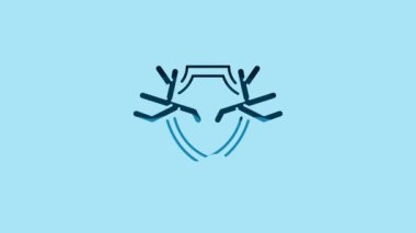 Blue Deer antlers on shield icon isolated on blue background. Hunting trophy on wall. 4K Video motion graphic animation.