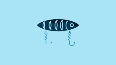 Blue Fishing lure icon isolated on blue background. Fishing tackle. 4K Video motion graphic animation.