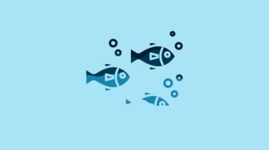 Blue Fish icon isolated on blue background. 4K Video motion graphic animation.
