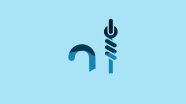 Blue Fishing hook and worm icon isolated on blue background. Fishing tackle. 4K Video motion graphic animation.