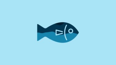 Blue Fish icon isolated on blue background. 4K Video motion graphic animation.
