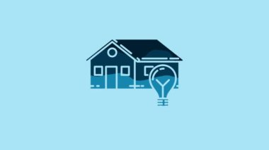 Blue Smart house and light bulb icon isolated on blue background. 4K Video motion graphic animation.