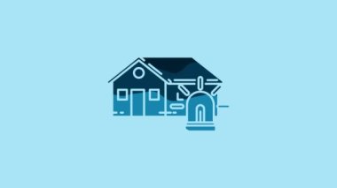 Blue Smart house and alarm icon isolated on blue background. Security system of smart home. 4K Video motion graphic animation.
