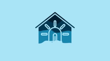 Blue Smart house and alarm icon isolated on blue background. Security system of smart home. 4K Video motion graphic animation.