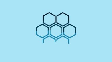 Blue Honeycomb icon isolated on blue background. Honey cells symbol. Sweet natural food. 4K Video motion graphic animation.
