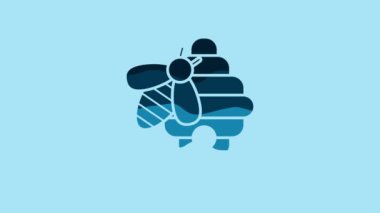 Blue Hive for bees icon isolated on blue background. Beehive symbol. Apiary and beekeeping. Sweet natural food. 4K Video motion graphic animation.