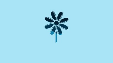 Blue Flower icon isolated on blue background. Sweet natural food. 4K Video motion graphic animation.