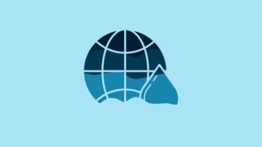 Blue Honeycomb map of the world icon isolated on blue background. World bee day. Concept ecological event. 4K Video motion graphic animation.