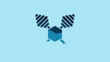 Blue Honey dipper stick icon isolated on blue background. Honey ladle. 4K Video motion graphic animation.