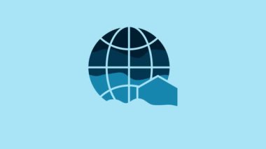 Blue Honeycomb map of the world icon isolated on blue background. World bee day. Concept ecological event. 4K Video motion graphic animation.