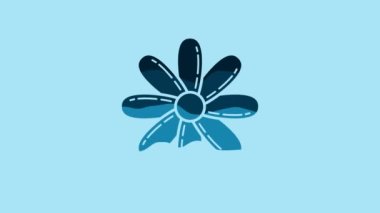 Blue Flower icon isolated on blue background. Sweet natural food. 4K Video motion graphic animation.