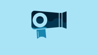 Blue Hair dryer icon isolated on blue background. Hairdryer sign. Hair drying symbol. Blowing hot air. 4K Video motion graphic animation.