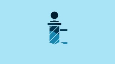 Blue Classic Barber shop pole icon isolated on blue background. Barbershop pole symbol. 4K Video motion graphic animation.