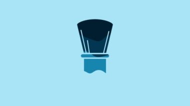 Blue Shaving brush icon isolated on blue background. Barbershop symbol. 4K Video motion graphic animation.