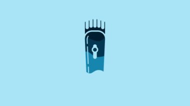 Blue Electrical hair clipper or shaver icon isolated on blue background. Barbershop symbol. 4K Video motion graphic animation.