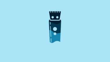 Blue Electrical hair clipper or shaver icon isolated on blue background. Barbershop symbol. 4K Video motion graphic animation.