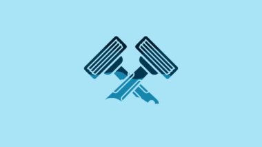 Blue Crossed shaving razor icon isolated on blue background. 4K Video motion graphic animation.