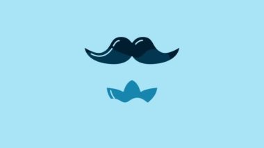 Blue Mustache and beard icon isolated on blue background. Barbershop symbol. Facial hair style. 4K Video motion graphic animation.